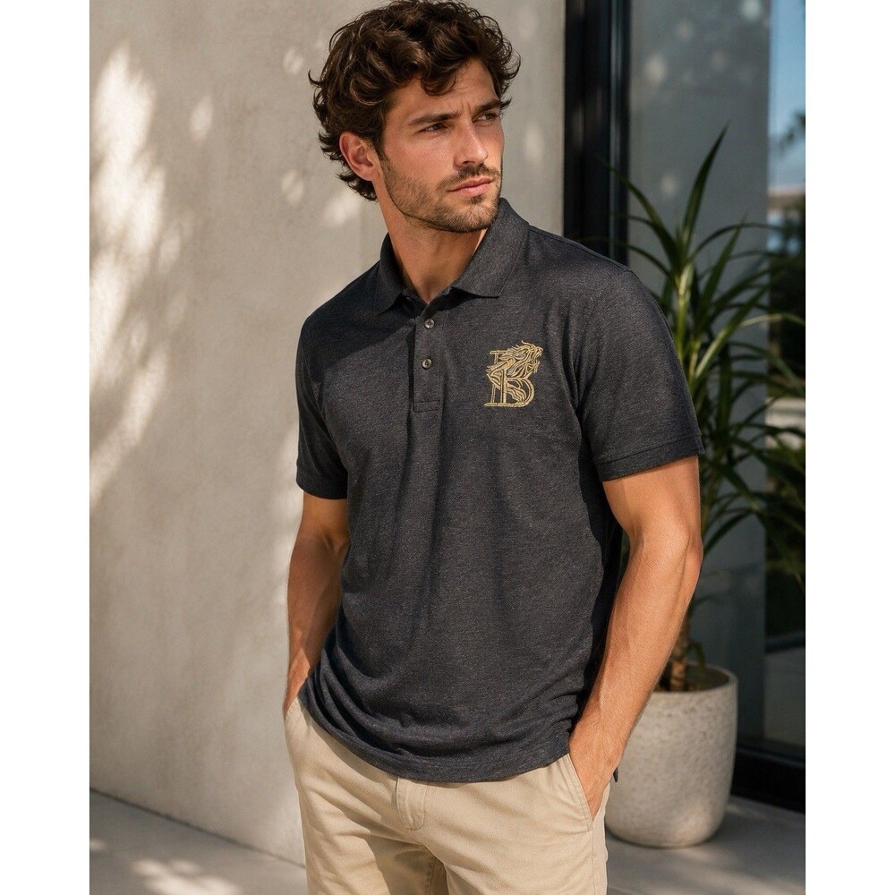 $895 Balmain Gold Logo Embroidered Gray Polo Shirt See Pics for Sizing